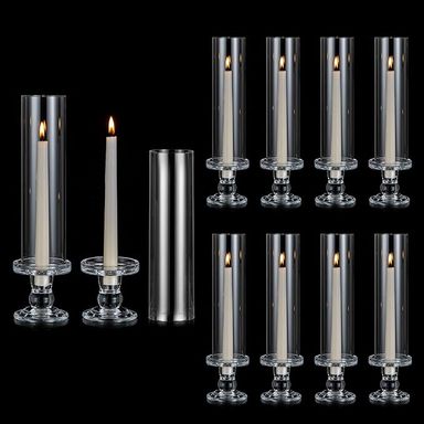 Amazon.com: NUPTIO Hurricane Candle Holder for Wedding: Set of 10 Glass Taper Candle Stick Holders with Bottomless Shade - Bulk Windproof Candlestick Stand for Christmas Holiday Table Decor : Home & Kitchen