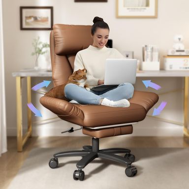 Cross Legged Office Chair with Wheels, Criss Cross Desk Chair, High Bcak Big and Tall Office Chair with Foot Rest, Reversible Armrests & Wide Seat Reclining Desk Chair, Brown