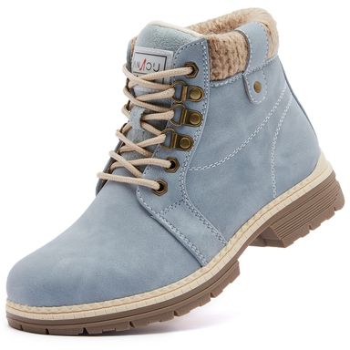 ANJOUFEMME Casual Winter Hiking Boots For Women - Womens Outdoor Snow Ankle Boots Waterproof Lightweight Lace up Fur Lined Walking Hiking Shoes 6 18-winter-blue