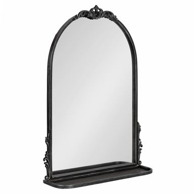 Kate and Laurel Myrcelle Traditional Arched Mirror with Shelf; 21 x 28; Antique Black; Vintage Arch Shelf Mirror with Ornate Garland Detailing Along The Crown and Edges of The Frame