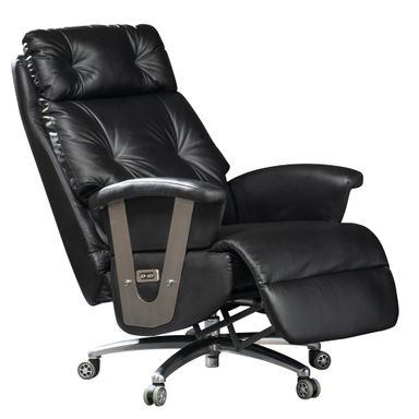 Kinnls Freya Power Recliner Chair with Footrest,Fully Reclining Office Chair Modern Managerial Executive Chairs Ergonomic High-Back Genuine Leather Home Office Desk Chair (Black-Double Motor Button)