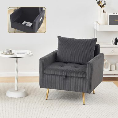 Furnimart Storage Accent Chair with Arm, Mid-Century Corduroy Sofa Chair with Removable Cushion Cover, Reading Chair for Bedroom, Living Room, Apartment, Gray
