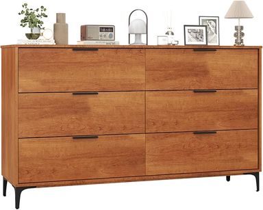 Amazon.com: LOKO Mid Century Modern 6-Drawer Dresser, Wooden Chest of Drawers with Interlock System, Tall Storage Dresser for Bedroom, Living Room, Hallway, Cherry : Home & Kitchen