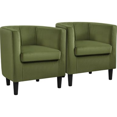 Yaheetech Velvet Accent Chair, Modern and Comfortable Armchairs, Upholstered Barrel Sofa Chair for Living Room Bedroom Waiting Room, Olive Green, 2pcs Olive Green Set of 2