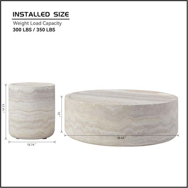 Round Coffee Table Set of 2 for Living Room Modern Drum Center Table Circle Side Tables for Apartment, No Need Assembly (Fiberglass 35.43'' &15.74'')