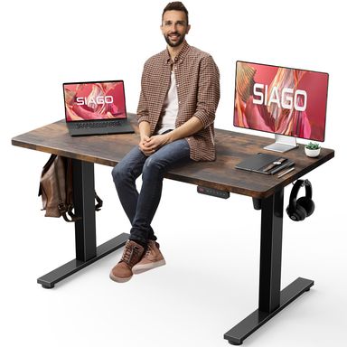 SIAGO Electric Standing Desk Adjustable - 48 x 24 Inch Sit Stand up Desk with Cable Management - 3 Memory Preset Adjustable Height Table
