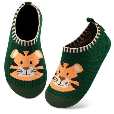 Kyopp Hausschuhe Kinder Mädchen Barfussschuhe Kindergarten Slippers Jungen Rutschfest Pantoffeln für Atmungsaktive Weich Lauflernschuhe Kleinkinder Schuhe 30/31 EU Tiger Grün