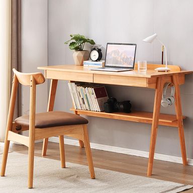 Solid Wood Desk, Mid Century Modern Desks Home Office Desks with Drawers Small Desk for Bedroom