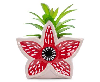Stranger Things Demogorgon 3-Inch Ceramic Mini Planter with Artificial Succulent | Small Flower Pot, Faux Indoor Plants For Desk Shelf, Home Decor Trinket Tray | Horror Movie Gifts and Collectibles