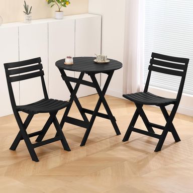 3 Piece Patio Bistro Sets, Foldable Patio Set, Bistro Table and Chairs, 2 Plastics Folding Chairs and Round Table for Outdoor Balcony, Porch, Lawn, Garden, Patio, Black
