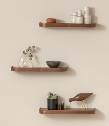 Kazai.® Floating Shelves for Wall 'Toke' | Set of 3 Small Mounted Wooden Shelf Units | Modern Wall Decor & Storage for Living Room, Bathroom, Kitchen, Bedroom & More | Walnut Walnut 18.5" x 5.1" (Set of 3)