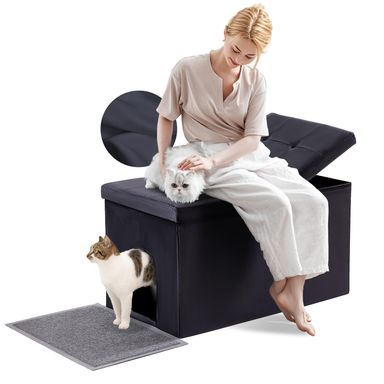 MEEXPAWS Cat Litter Box Enclosure Furniture Hidden Extra Large, Lift Design Lid Velvet Cat Washroom Bench Storage Cabinet | 35.4x19.7x19.7 in | Dog Proof|Urine Proof Inside|Quick Assembly| Easy Clean