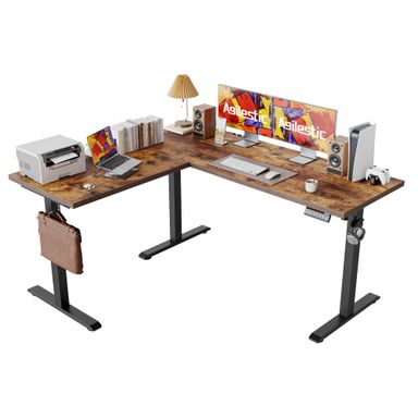 Agilestic 59 Inch L Shaped Standing Desk Adjustable Height, Electric Corner Standing Desk, Sit Stand Computer Table with Splice Board, Rustic Brown Rustic Brown 59 x 48 Inch
