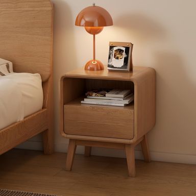 100% Solid Wood Nightstand, Natural Wood Nightstand with Drawer, Mid Century Modern Night Stand, Small Nightstands with Open Storage, Oak Bedside Table for Bedroom(16.54" Wx13.78 Dx20.47 H) One Drawer-Natural-1