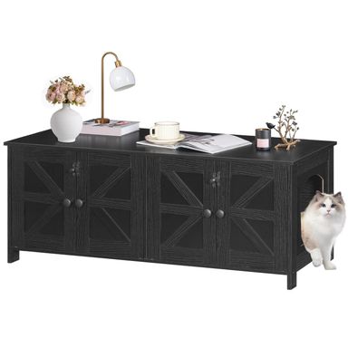 HOOBRO Cat Litter Box Enclosure for 2 Cats, Hidden Litter Box Furniture, 47.2 x 17.7 x 19.7 Inches, Wooden TV Stand with Dual Room, Large Cat House for 2 Cats, Black BK32MW01G1