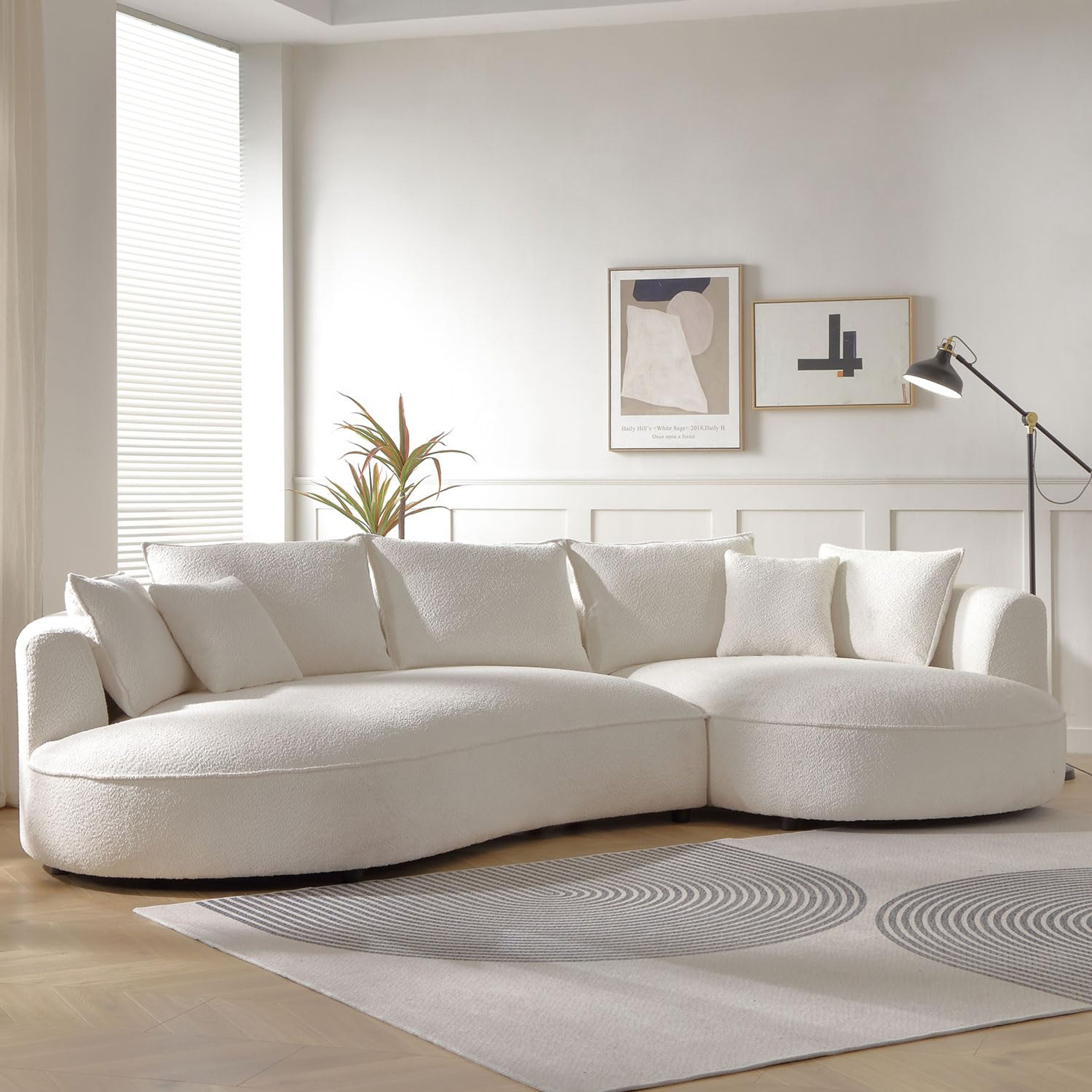 125" Couch Sectional Couches for Living Room CloudCouch L ShapedCouch Modern Sectional Sofa CreamCouch CurvedCouches BoucleSofa LuxurySofa for Bedroom Apartment Right Hand Facing