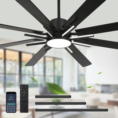 YYEHON 72 Inch Modern Ceiling Fan with Lights & Remote, Large Chandelier Ceiling Fan for Living Room, Patio, Farmhouse, 8 Blades & 9 Lights, 6-Speed Reversible DC Motor, 3 CCT, Black