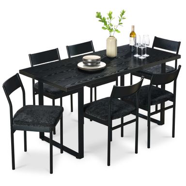 Best Choice Products 7-Piece Modern Dining Room Set, Kitchen Table Set, Dining Table w/ 6 Chairs, Upholstered Cushions, Solid Metal Frame, Curved Backrest - Black/Black