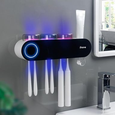 Amazon.com: iHave Toothbrush Holders for Bathrooms, UV Toothbrush Sanitizer and Holder Smart Home Bathroom Accessories, 3 Cups Electric Toothbrush Holder Wall Mounted with Toothpaste Dispenser Bathroom Decor : Home & Kitchen