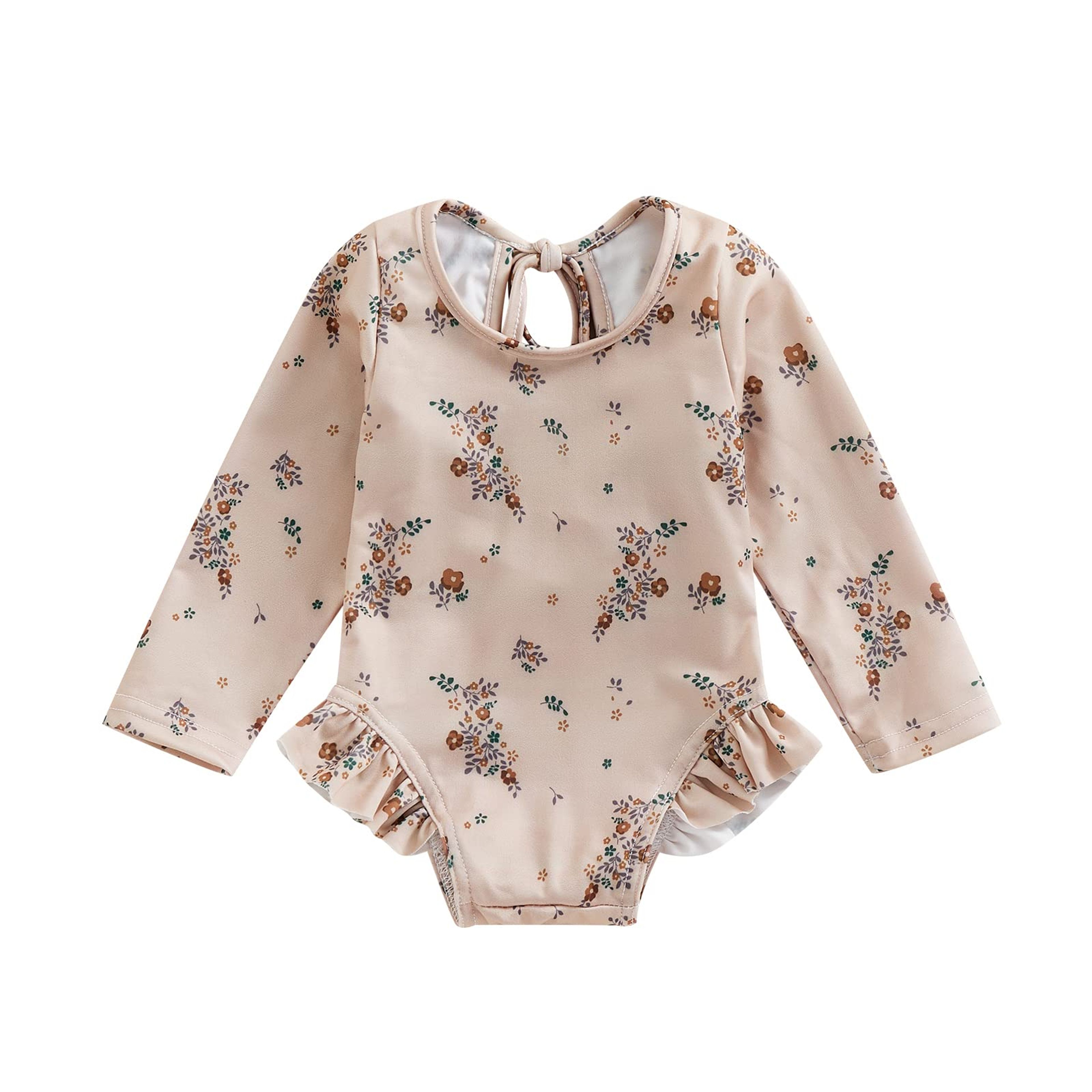 Infant Girl Long Sleeve One Piece Swimsuit Apricot 6-12M
