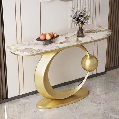 Entryway Table, Modern Console Table, Sofa Table, Hallway Table, Contemporary Accent Table, with Storage Shelves, for Living Room, Entryway, Hallway, Bedroom(Gold,100cm/39.4in) 100cm/39.4in Gold