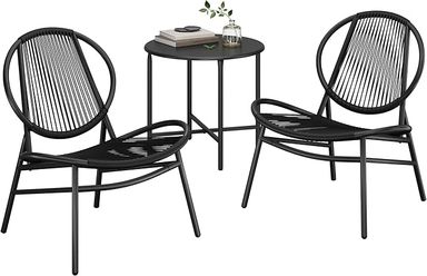 SONGMICS Garden Bistro Set, 3 Pieces, Acapulco Chairs, Outdoor Seating, Side Table and 2 Chairs, Indoor and Outdoor Conversation Set, Balcony Porch, Ink Black GGF021B01 : Amazon.co.uk: Garden