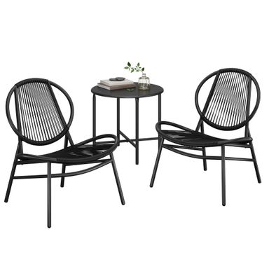 SONGMICS Patio Furniture Set 3 Pieces, Garden Bistro Set, Acapulco Chairs, Outdoor Seating, Side Table and 2 Chairs, Indoor and Outdoor Conversation Set, Balcony Porch, Ink Black UGGF021B01 2 Chairs + 1 Table Ink Black