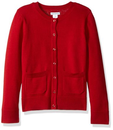 Amazon Essentials Girls Uniform Slim Fit Crewneck Cardigan Sweater Small Red