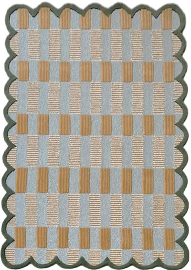 Matilda Goad Plaid Scallop Wool Hand Tufted Area Rug, Luxurious Designer, Anro Irregular Cozy Soft Area Rug for Bedroom, Living Room or Hallway| Handmade Modern Accent Rug (Light Blue, 4x6) 4' x 6' (Rectangular) Blue
