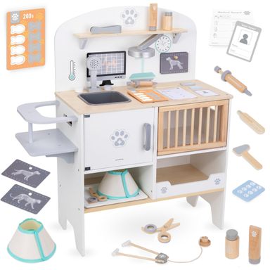Mamabrum Hospital Veterinario de Madera – Juguete Educativo Infantil con Accesorios – Clínica Veterinaria para Mascotas – Juego de rol Niñas Niños 3+ Años, 75,5 x 32 x 84 cm