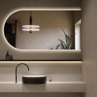 Arch LED Bathroom Mirror, Arched 55"x28" Backlit Framless Mirror with Lights Wall Mounted Anti-Fog Dimmable Smart Frameless 3-Color Lighted Vanity Mirror Memory & Waterproof, UL Listed Horizontal Right-cut 55"L x 28"W