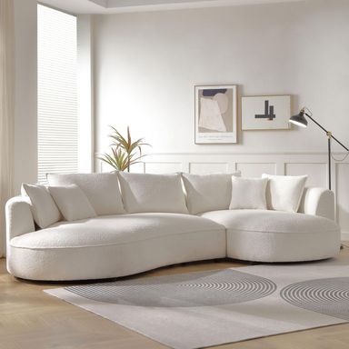 WILLIAMSPACE 124.8" Modern Curved Sofa Couch, Upholstery Boucle Sofa with Pillows, Right Hand Facing Sectional Boucle Fabric Couch for Living Room (Right-Facing,Light Cream) Cream Boucle Right-facing