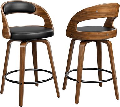 Amazon.com: YaFiti Bar Stools Set of 2, 26" Swivel Counter Height Bar Stools with Bentwood Legs and Back, Mid Century Modern Faux Leather Upholstered Counter Stools for Kitchen Island, Bar, Restaurant, Black : Home & Kitchen