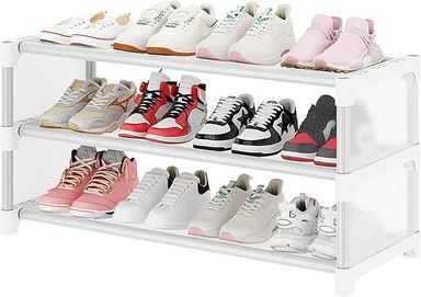 Amazon.com: COVRA Plastic Shoe Rack with Reinforced Metal Tubes, Minimalist Design, Space-Saving Organizer for Under-Bed, Entryway, Garage, and Corridor (3-Layer) : Home & Kitchen