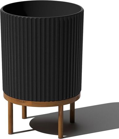 Amazon.com : Veradek Demi Series Round Planter w/ Stand for Porch/Patio | Durable Plastic-Concrete & Wooden Stand | Modern Décor for Tall Plants, Flowers : Patio, Lawn & Garden