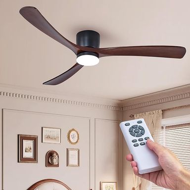 Amazon.com: HUMHOLD 60" Wood Ceiling Fan with Lights Remote, Reversible DC Motor 6-Speed Ceiling Fan, 3 Blades Low Profile Flush Mount Ceiling Fans, Modern Ceilingfans for Low Profile, Walnut and Matte Black : Tools & Home Improvement