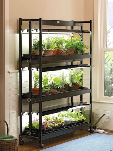 Gardener's Supply Company 3-Tier Sunlite Garden Plant Stand | 6 T5 Fluorescent Bulbs & 3 Plant Trays Included | Sturdy Aluminum Grow Light Garden for Seedlings, Succulents & Houseplants
