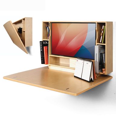 Wall Mounted Working Desk Folding 36 Inches, Space Saving Floating Desk for Small Spaces, Computer Table with Storage Shelf, Foldable Study Desk for Bedroom, Apartment, Home Office 36-Inch