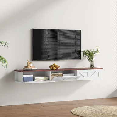 White Floating TV Stand for 43 55 65 70 inch TV, Entertainment Center Media TV Console Shelf and Storage Drawers for Wall for Living Room Bedroom (White Floating TV Stand)