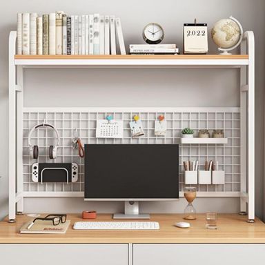 PNAJFUEL Desk Organiser,Desktop Bookshelf, Desk Hutch Dorm, Desk Hutch Top Only, Desktop Metal Bookshelf/White/95Cm 95Cm White