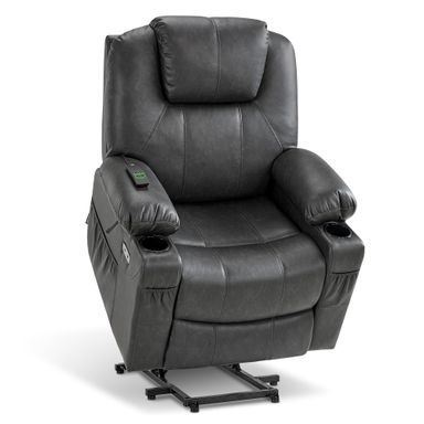 MCombo Electric Power Lift Recliner Chair Sofa with Massage and Heat for Elderly, 3 Positions, 2 Side Pockets, and Cup Holders, USB Ports, Faux Leather 7040 (Grey, Medium) Medium Grey