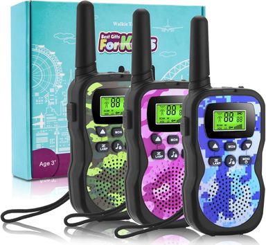 Walkie Talkie für Kinder, Geschenke 3-12 Jahre, Jungen, Mädchen, 3 km Lange Reichweite, Walkie-Talkies mit VOX, LCD mit Hintergrundbeleuchtung, Taschenlampe, Abenteuer im Freien (3 Stück Camouflage)