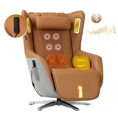 COLAMY Zero-Gravity Massage Chair | Massage and Leisure Dual-Use Chair,360° Swivel,Heat, Low-Noise 3D Bluetooth Speaker,Living Room（Brown
