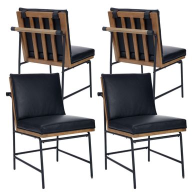 DUOMAY Mid-Century Modern Dining Chairs Set of 4, PU Leather Upholstered Side Chair with Rear Handle, Armless Chair with Metal Legs for Kitchen Dining Room Living Room Vanity, Black