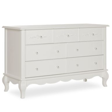 Evolur Aurora 7-Drawer Nursery Dresser – Ivory Lace | Assembled Double Dresser with Crystal Knobs, Queen Anne Legs, Large Storage for Baby Essentials
