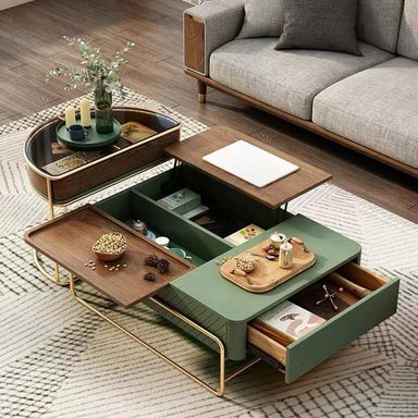 Living Room Coffee Table Set with Glass Top Side Table, Lift-top Living Room Table Furniture, Large Storage Capacity Modern Table Suitable for Apartments, Hotels or Clubs, Luxury
