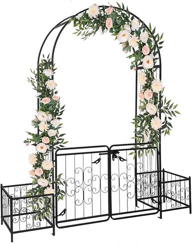 Amazon.com : Outvita 7FT Garden Arch Arbor with Entry Door and Plant Frame, Heavy Duty Metal Arbour Archway, Decorative Frame Stand Trellis with Ground Stakes for Wedding Ceremony Party Plant Patio Black : Patio, Lawn & Garden