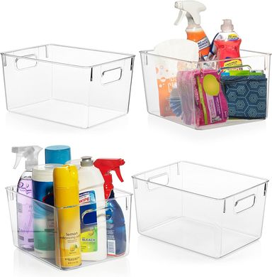 ClearSpace Clear Plastic Storage Bins – Pantry Organizers & Storage Containers, Cabinet Organizer - Home Organization Must Haves for Kitchen, Laundry Room, Office, Closet, Garage & Freezer 8x10/16x20, 4 pack