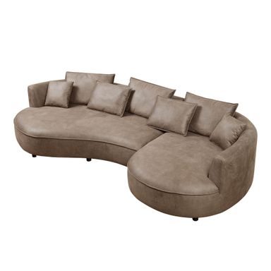 128.7'' Luxury Simple L Shape Curved Modular Leather Sofa Modern Curved Sofa Leathaire Upholstered 5-Seat Couch, Technology Cloth Square Sofa For Living Room Apartment(Leathaire+Right Facing, Brown)