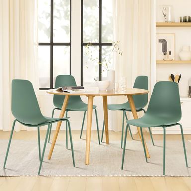 COLAMY Modern Dining Room Chairs Set of 4, Plastic Kitchen Chairs Stackable Patio Chairs with Metal Legs for Indoor, Outdoor, Restaurant, Bistro, Cafe, Light Green